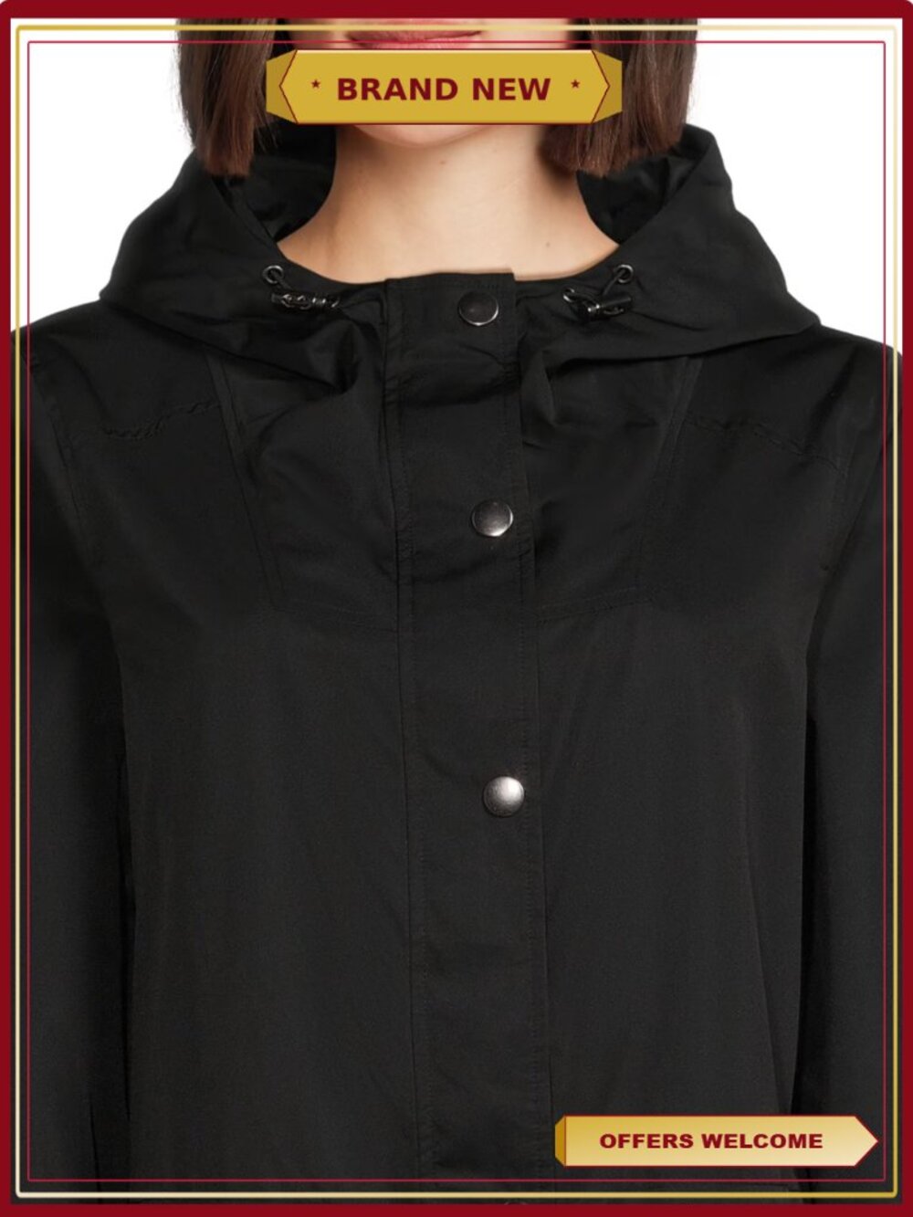 Lightweight Anorak Jacket with Hood Cinched Waist Snap Button Zip Closure - Picture 3 of 4